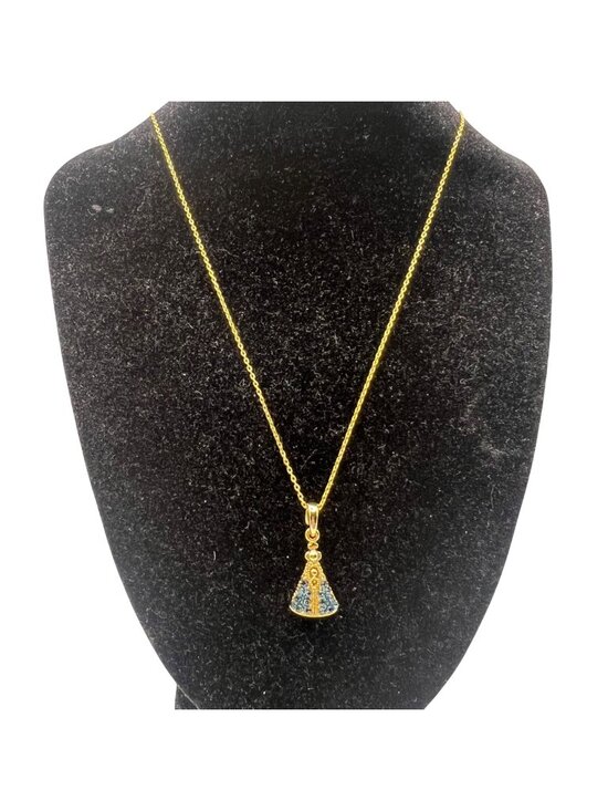 Jewelry - Our Lady Of Aparecida Gold-Tone Necklace Blue Rhinestone Pendant Brazil Style